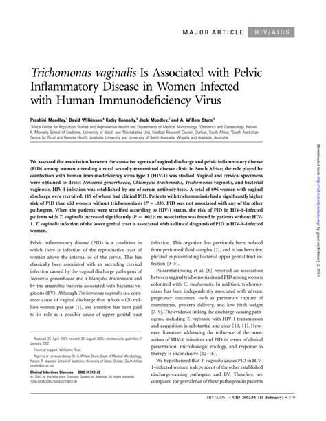 Pdf Trichomonas Vaginalis Is Associated With Pelvic Inflammatory Disease In Women Infected