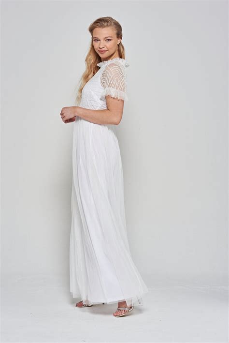 Nancy White Embellished Bodice Maxi Dress Frock And Frill