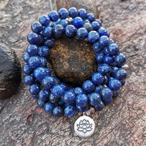 Lapis Lazuli Mala Prayer Beads Braceler Or Necklace Dewdrops And Vines