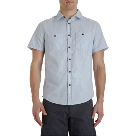 Woolrich Short Sleeve Work Shirt In Blue For Men Chambray Lyst