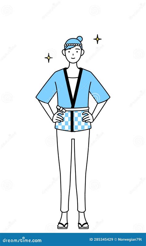 Woman Wearing Happi Coat For Summer Festivals With Her Hands On Her Hips Cartoon Vector