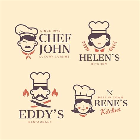 Free Vector Linear Flat Female Chef Logo Collection