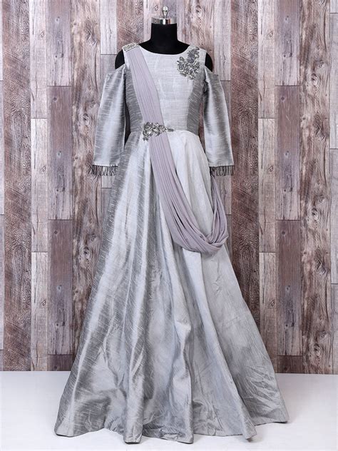 Grey Color Designer Net Gown Wedding Gown Wedding Wear Gown Net