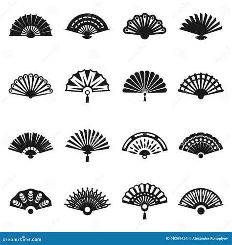 Hand fan set stock vector. Illustration of oriental, background - 98209424