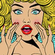 Sexy Surprised Blonde Pop Art Woman With Wide Open Eyes And Mouth And