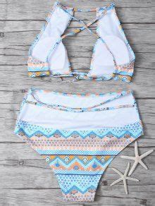 Cut Out High Neck Bikini Set In Multicolor Zaful