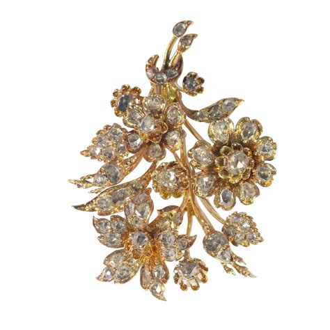 Antique Victorian Rose Cut Diamond Floral Spray Brooch