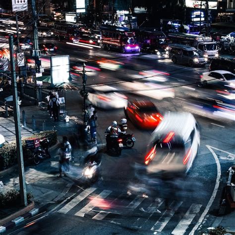 Premium Photo Blurred Motion Of Vehicles On City Street At Night