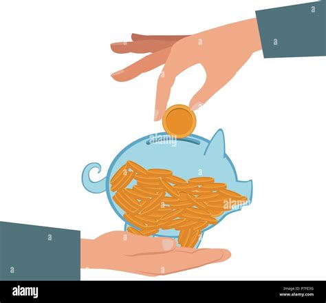 Hand Depositing Coin Into Piggy Stock Vector Image And Art Alamy