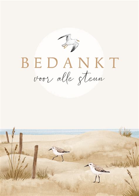 Bedankkaart Rouw Strand Vogels Zee Duinen Kaartje Go