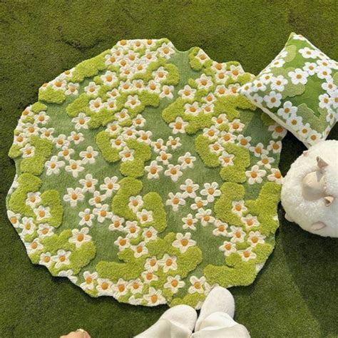 Luxury Moss Rug Hand Tufted Wool Pet Mat Pet Rug Forest 47 2 47 2in