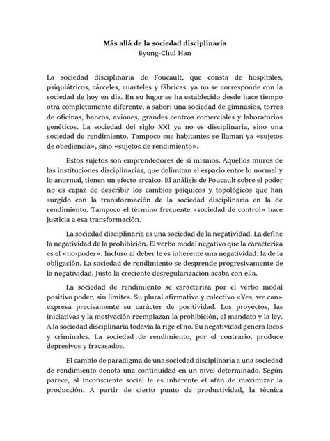 Extracto Más Allá De La Sociedad Disciplinaria Pdf