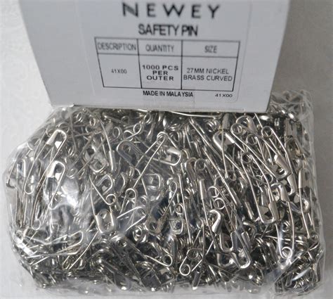 Newey Bulk Curved Safety Pins 27mm Silver Tone Nickle Brass 1000