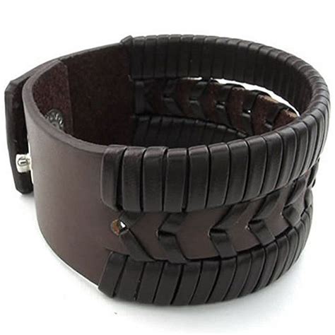 Konov Mens Leather Alloy Bracelet Braided Cuff Bangle