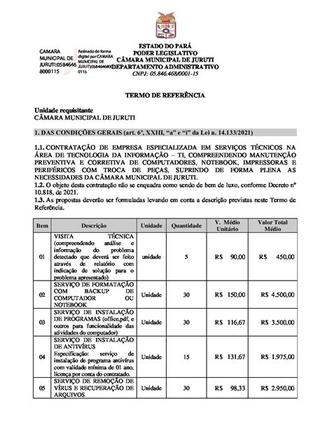 TERMO DE REFERENCIA NA LEI 14 133 21 Câmara Municipal de Juruti