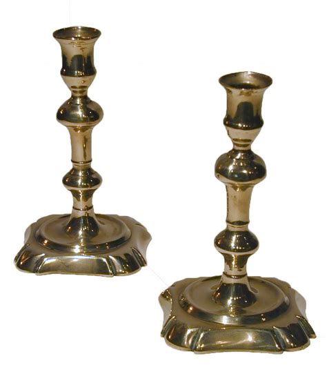 Pair 18th Century Seamed Brass Candlesticks Bada