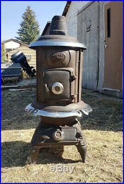 Antique Parlor Comfort Stove Cast Iron Coal Wood BPM Pot Belly Chrome