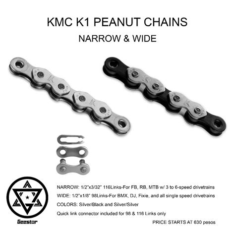 KMC K1 Peanut Chain Wide Narrow 3 To 6 Speed Drivetrains Single Speed