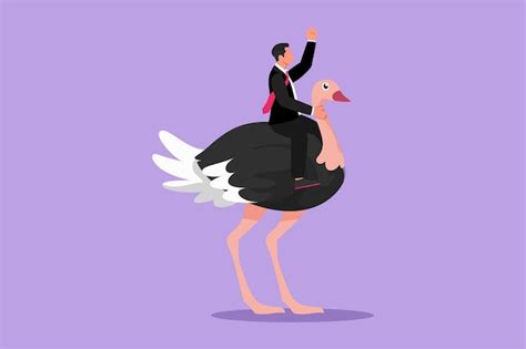 Premium Vector Cartoon Flat Style Drawing Businessman Riding Ostrich