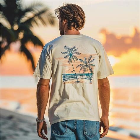 Mens Graphic Coconut Tree T Shirt Tee Top Short Sleeve T Shirt Crew Neck Shirt Fashion Outdoor