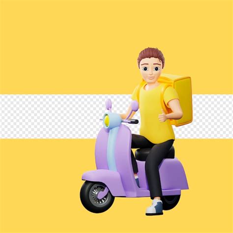 Illustration Raster D un Homme Chevauchant Un Scooter Avec Un Sac à Dos