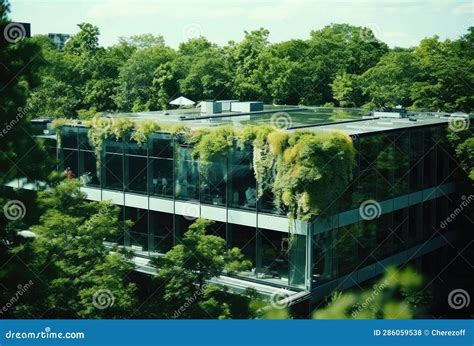 Lots of Green Plants Around the Modern Glass House Stock Illustration ...