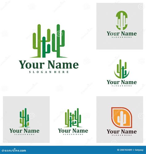 Set Of Cactus Logo Design Template Creative Cactus Logo Vector