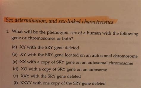 Solved Sex Determination And Sex Linked Characteristics Chegg