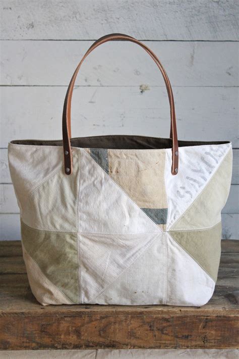 1940's era Quilted Canvas Tote Bag in Beige - FORESTBOUND