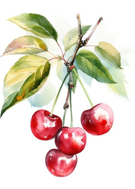 Premium Photo A Watercolor Painting Of Cherries On A Branch