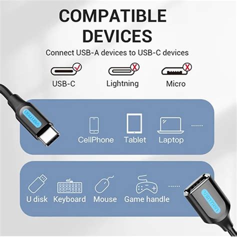 Vention Ccsbb Usb C Male To A Female Otg Cable M Black Pvc Type