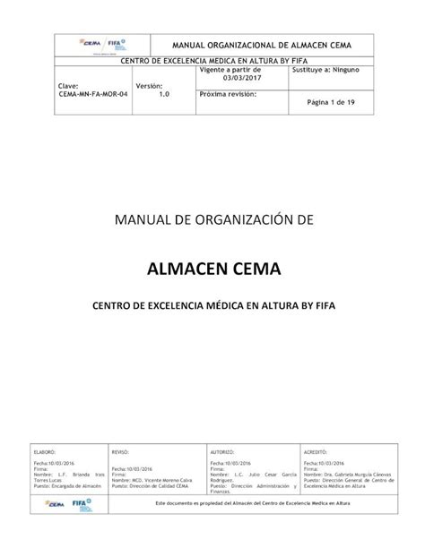 PDF MANUAL ORGANIZACIONAL DE ALMACEN CEMA 2017 06 01 Servicio De