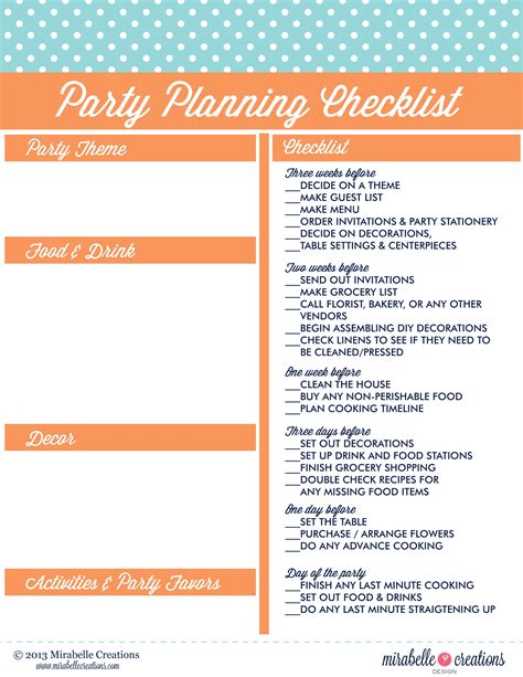 Printable Party Planning Checklist