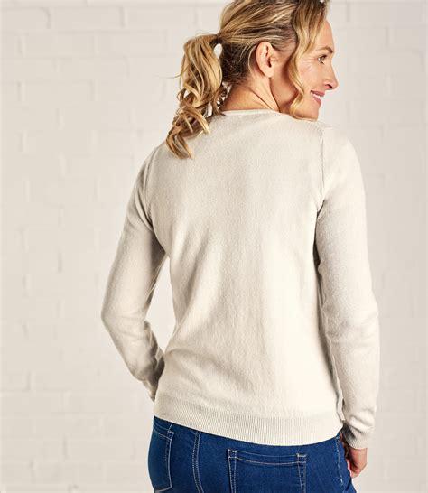 Cream Winter White Womens Cashmere Merino Luxurious Crew Neck