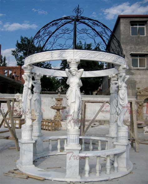 White Marble Garden Round Gazebo With Metal Dome For Sale TMG 20