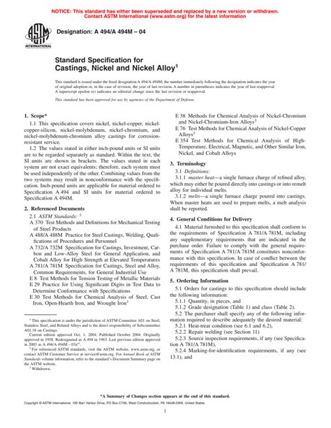 Astm A A M Standard Specification For Castings Nickel And