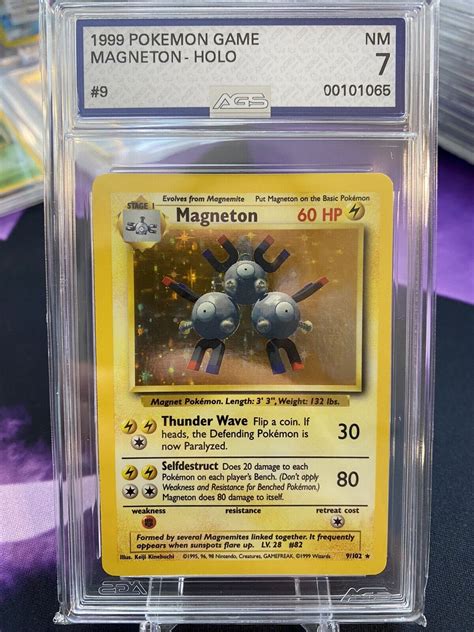 Pokemon TCG Magneton Base Set 9 102 Holo Unlimited Holo Rare AGS Graded