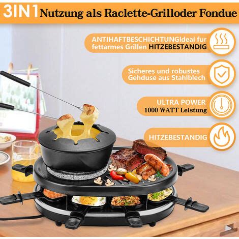 SWANEW 1000W Raclette Grill 3in1 Tischgrill Grillplatte Mit Thermostat