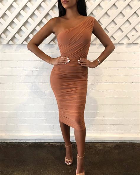 Nookie Tan Inspire One Shoulder Midi Dress Xs 6 The Volte