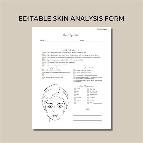 Editable And Printable Skin Analysis Form Template For Etsy Face Mapping Skin Type Test