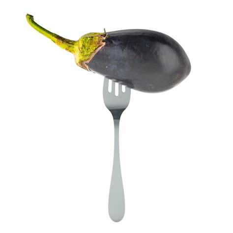 Premium Photo Fresh Eggplant On Fork 3d Rendering