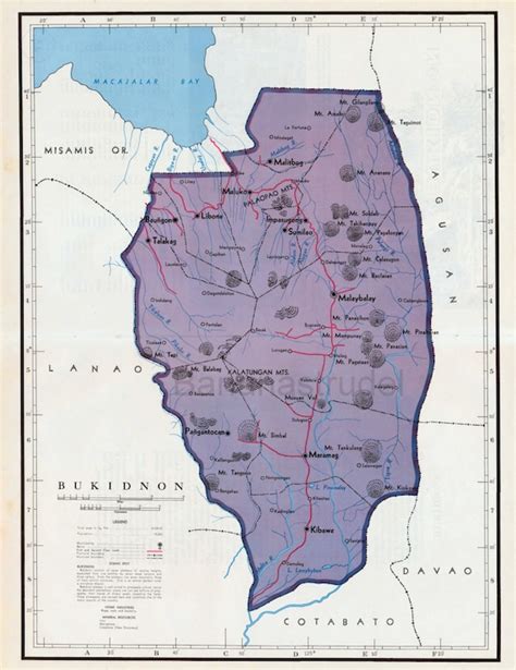 Large Vintage Map Of Bukidnon Philippines Malaybalay Etsy Singapore