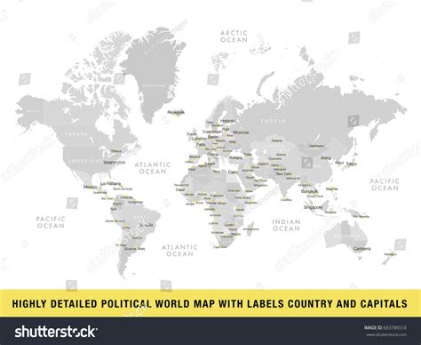 Highly Detailed Political World Map Capitals เวกเตอร์สต็อก ปลอดค่า