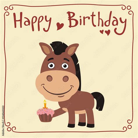 Happy Birthday Funny Horse With Birthday Cake Greeting Card With