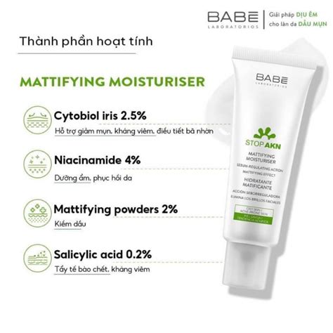 Kem dưỡng kiềm dầu trị mụn Babe stop akn mattifying moisturiser Dr Da