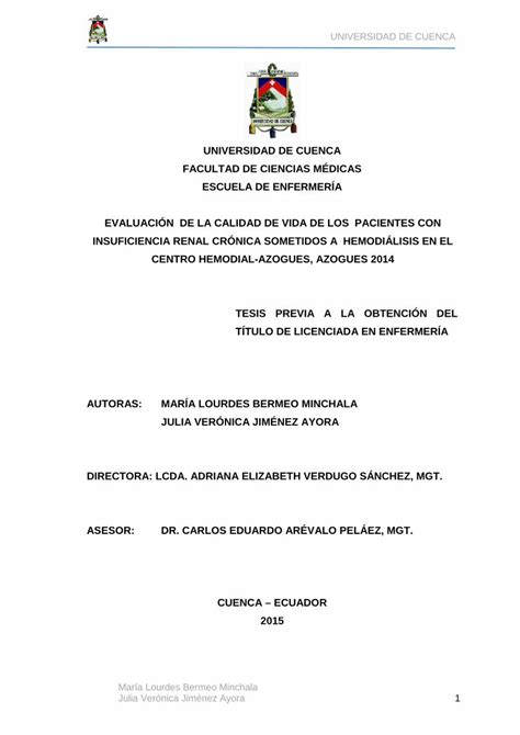 Pdf Universidad De Cuenca Evaluaci N De La Calidad De Vida De Los