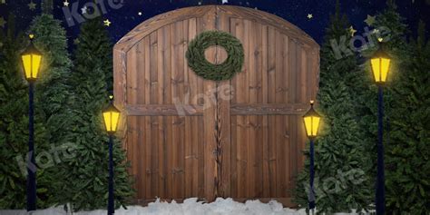 Kate Street Lights Christmas Backdrop Barn Door For Photography