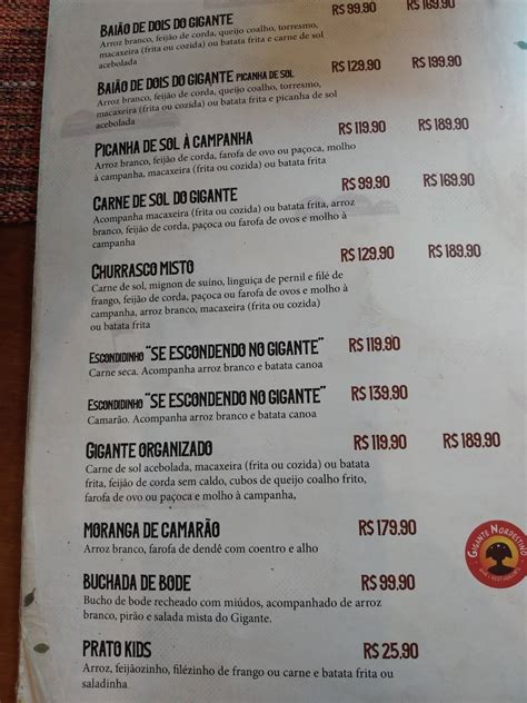 Menu Em Restaurante Gigante Nordestino Recreio Rio De Janeiro