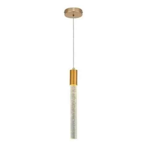 Pendente Led Tubo Cristal Bolha 5w Dourado 3 Temperaturas De Cor 8109