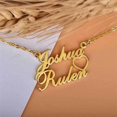 Two Name Heart Nameplate Pendant Personalized Custom Gold Plated Name